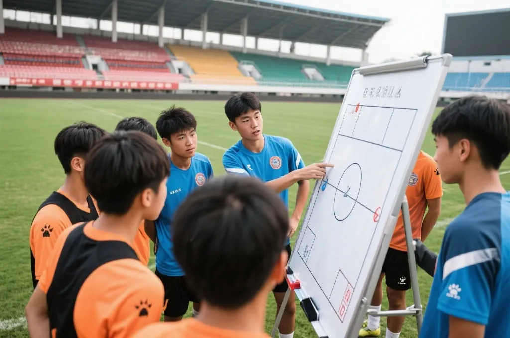 年轻球员在赛后交流战术的画面